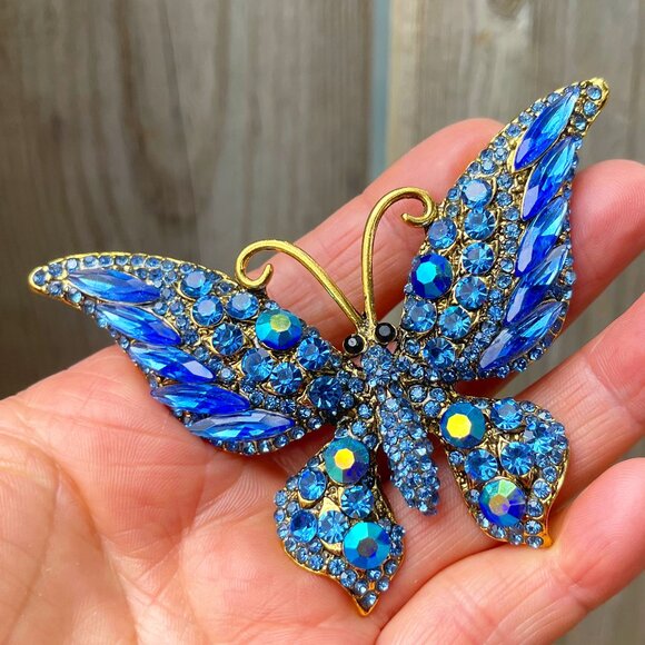Large Butterfly Rhinestone Brooch Butterfly Pin - Picture 1 of 6